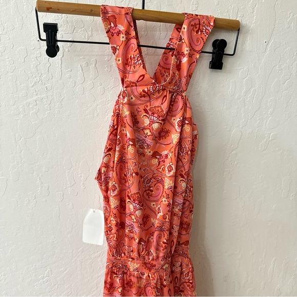 Outerknown Pink Orange Ruffle Tier High Neck Split Strap Maxi Dress Floral Sz 2 - Picture 7 of 8